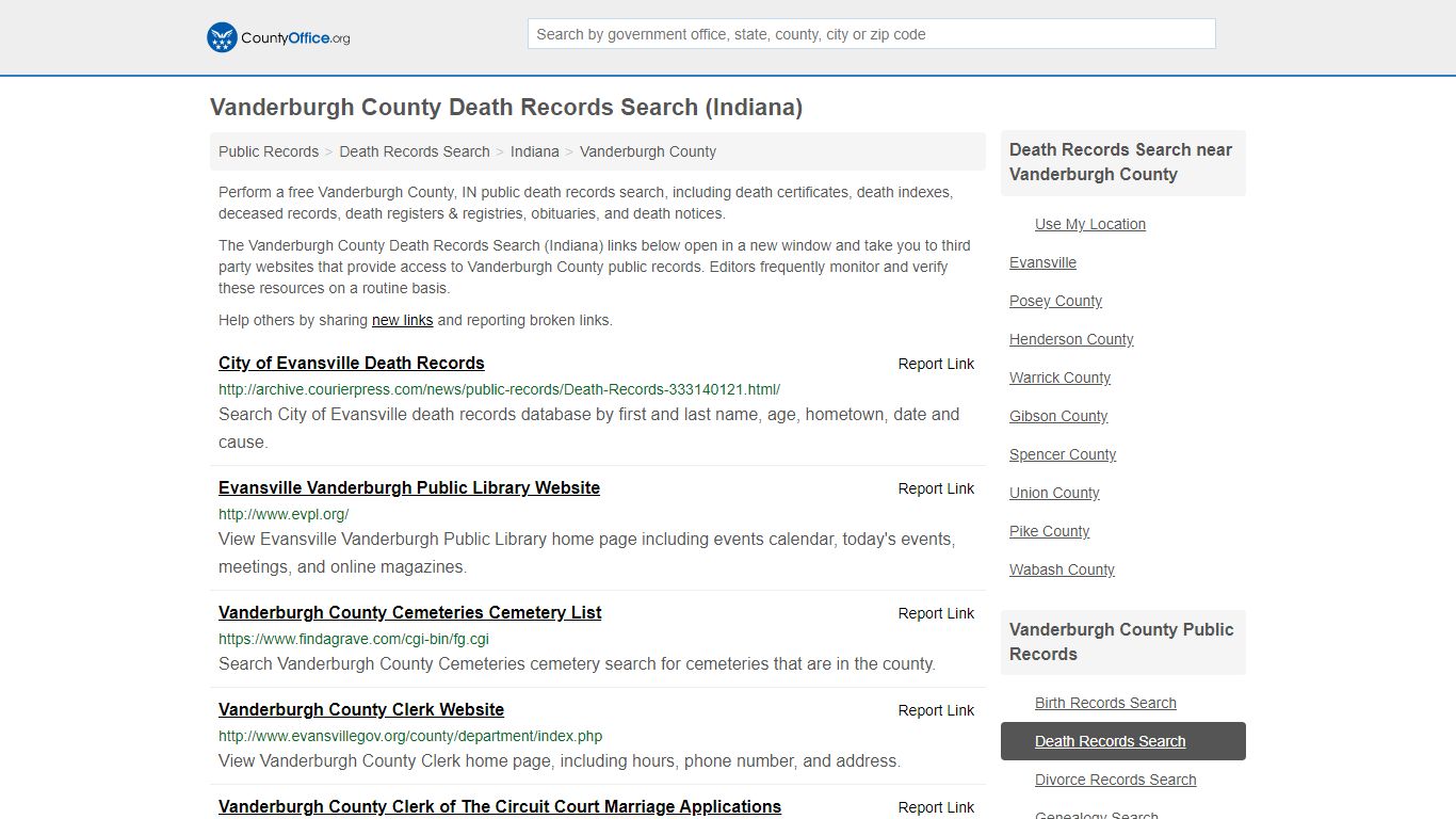 Death Records Search - Vanderburgh County, IN (Death ...